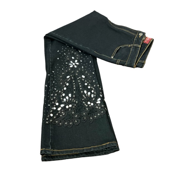 AZITA Jeans Bootcut Flare Embellished Bling Dark Wash Western Jeans. SZ: 12 - Picture 10 of 14